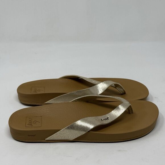 Reef Cushion Court Flip Flop Sandals Womens 7 Metallic Gold Thong Casual - Picture 1 of 15